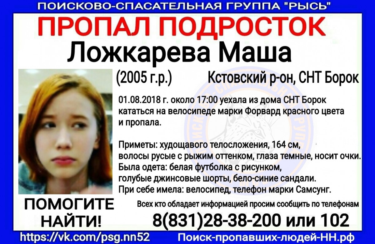 Поиски Маши Ложкаревой возобновили в Кстовском районе