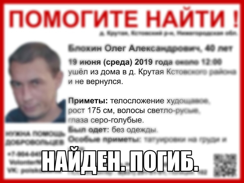 Олега Блохина, пропавшего в Кстовском районе, нашли мертвым
