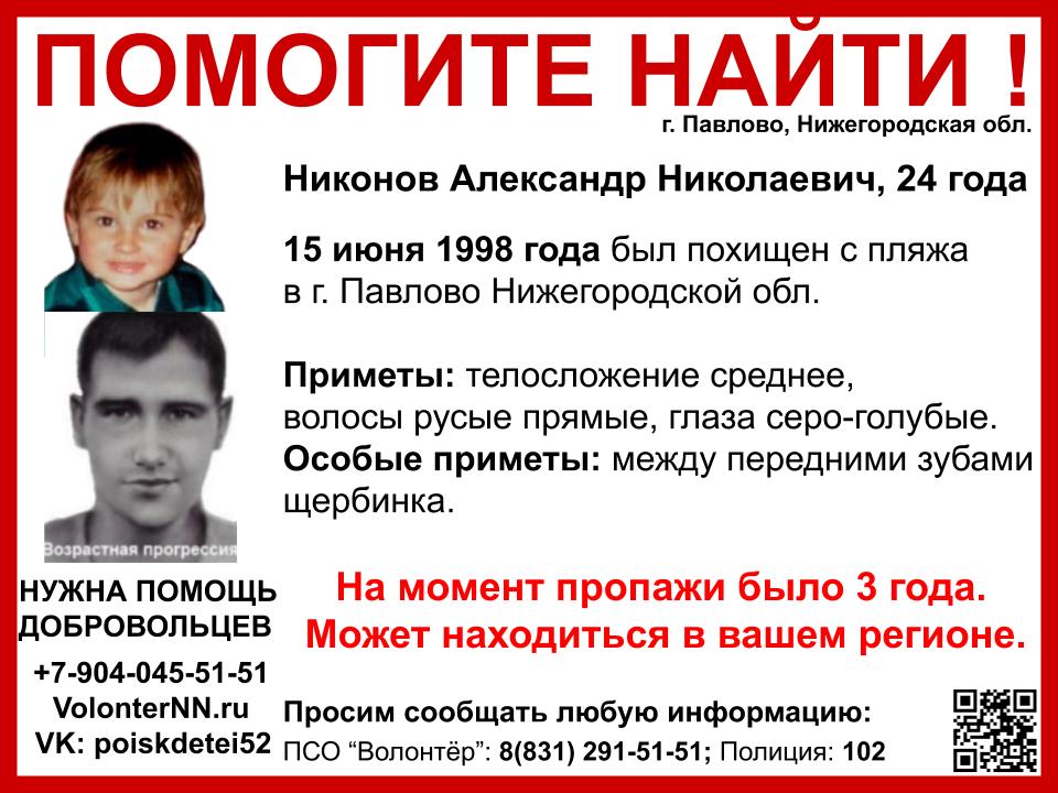 Волонтеры ищут Александра Никонова, похищенного из-за долгов отца в Павлове более 20 лет назад