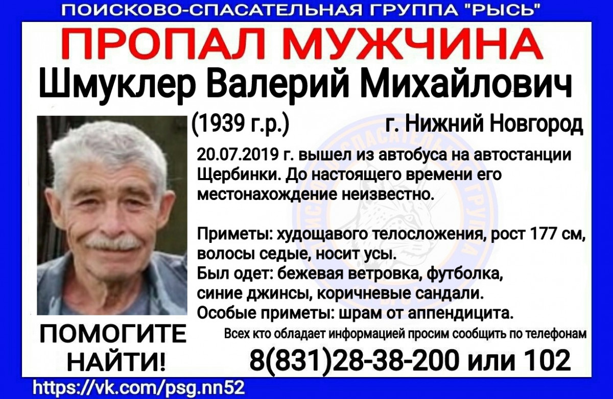 Пенсионер Валерий Шмуклер пропал в Нижнем Новгороде