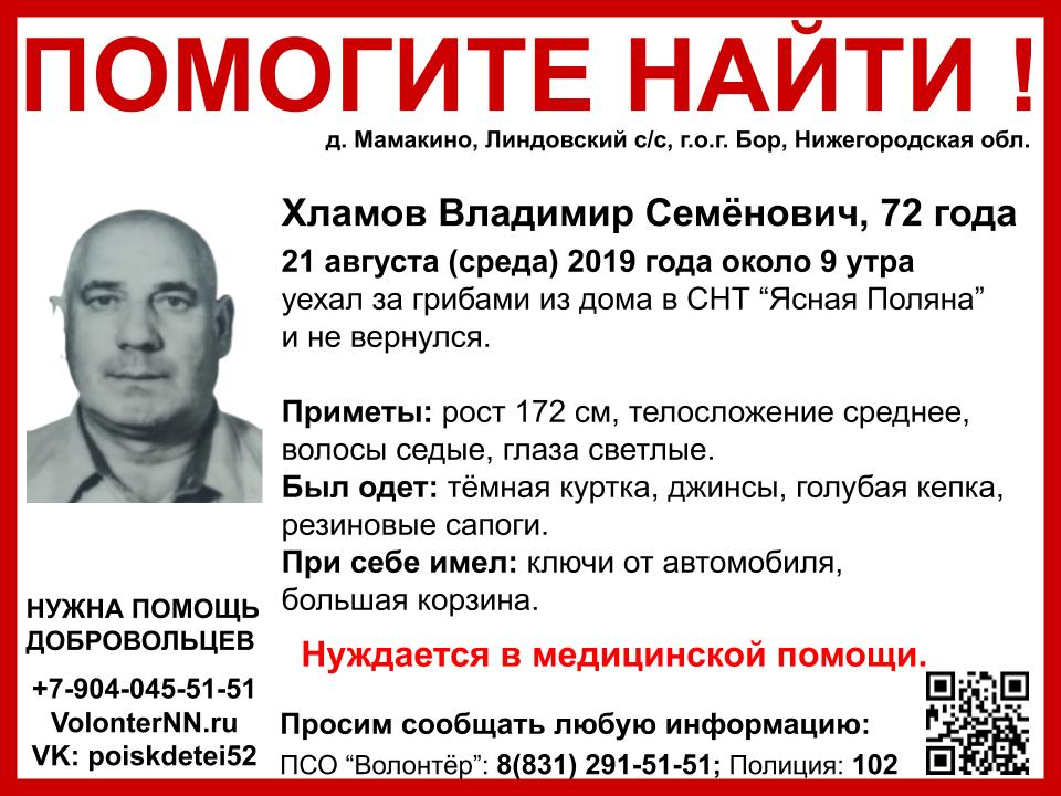 Нижегородцев просят помочь в поисках Владимира Хламова на Бору