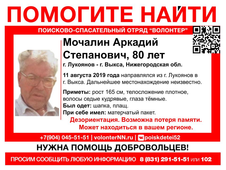 Страдающий потерей памяти Аркадий Мочалин пропал по дороге из Лукоянова в Выксу
