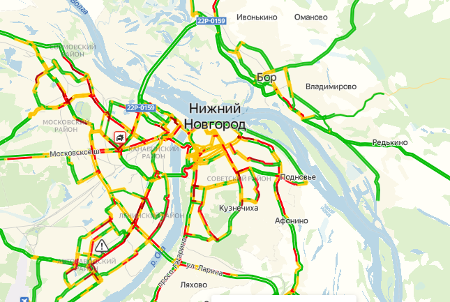 Девятибалльные пробки парализовали движение транспорта в Нижнем Новгороде после снегопада
