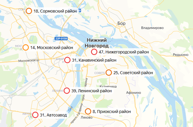 Стало известно где в Нижнем Новгороде больше всего заразившихся COVID-19