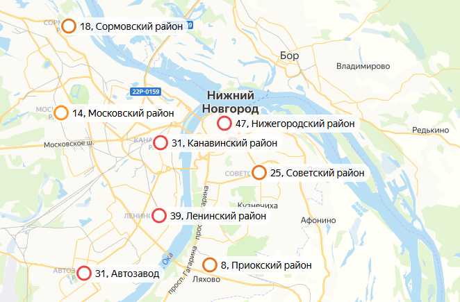 Стало известно где в Нижнем Новгороде больше всего заразившихся COVID-19