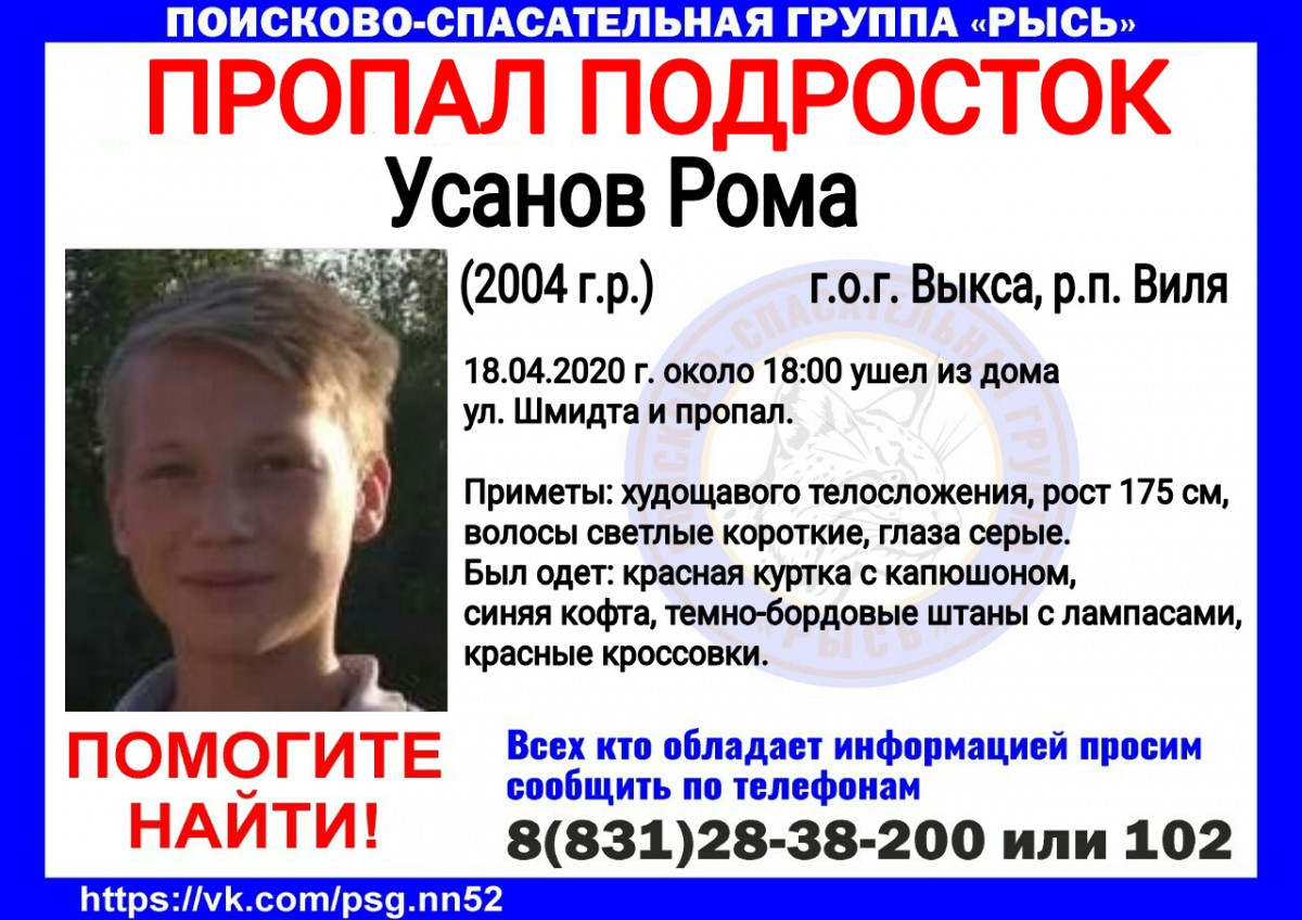 16-летний Рома Усанов пропал в Нижегородской области