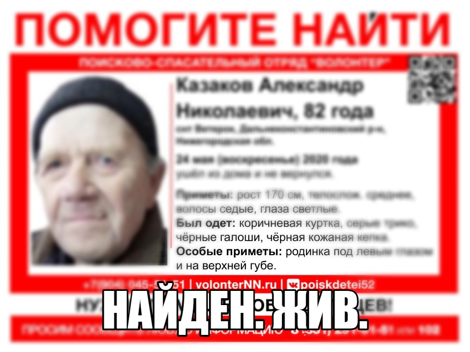 Найден 82-летний Александр Казаков, пропавший в Дальнеконстантиновском районе