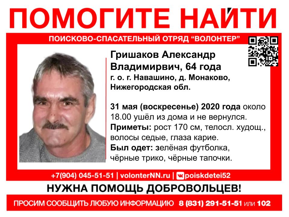64-летний Александр Гришаков пропал в Навашине