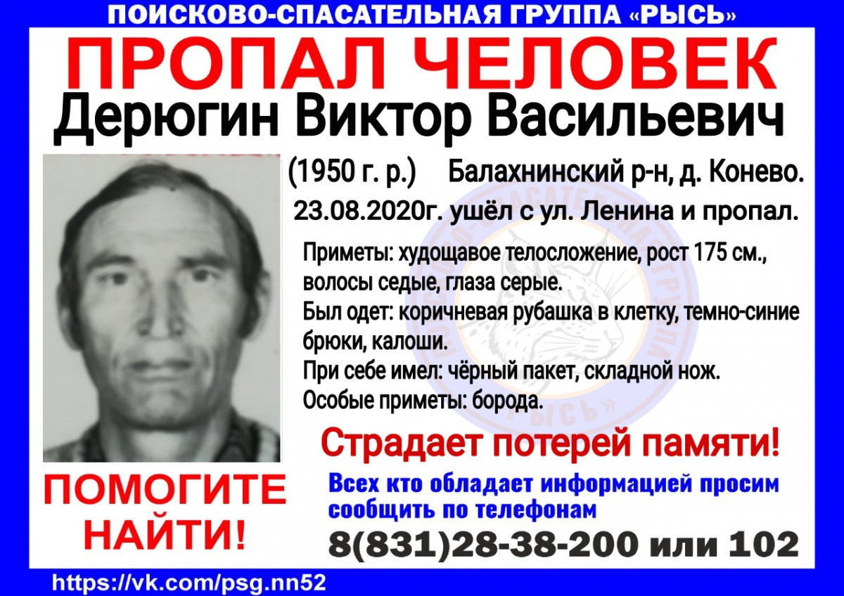 70-летний Виктор Дерюгин пропал в Балахнинском районе