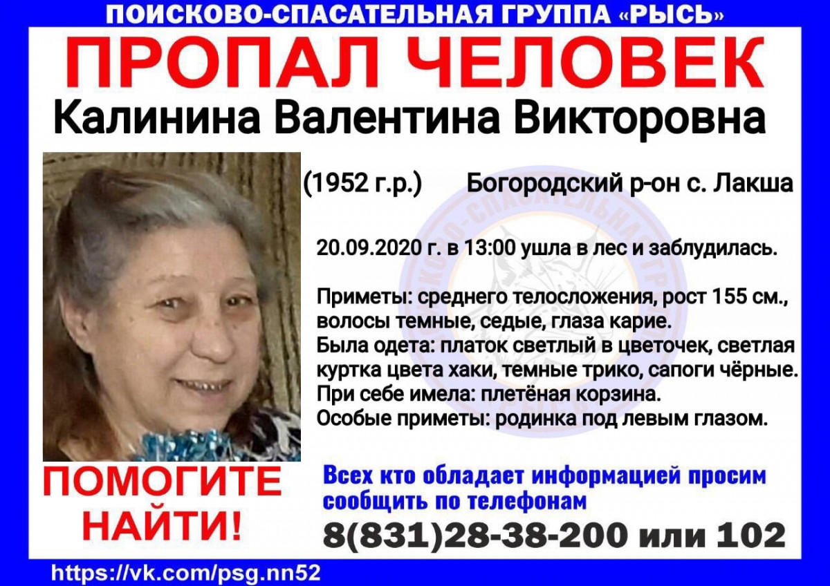 68-летняя Валентина Калинина пропала в нижегородском лесу