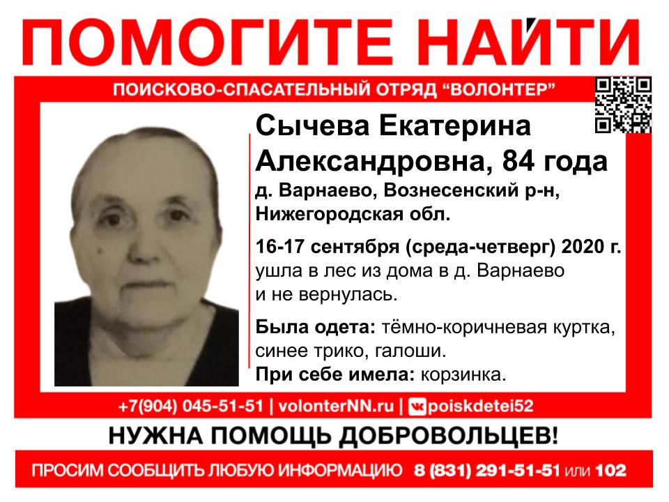 84-летняя Екатерина Сычева пропала в Вознесенском районе