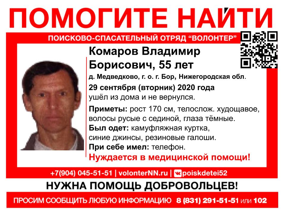 55-летний Владимир Комаров пропал на Бору