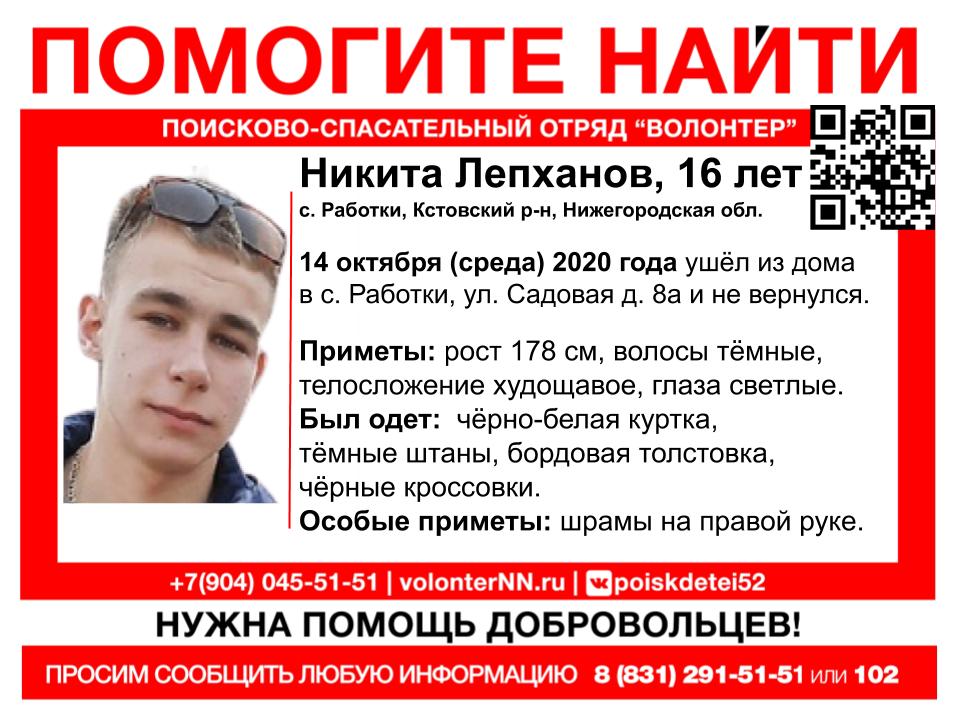16-летний Никита Лепханов пропал в Кстовском районе