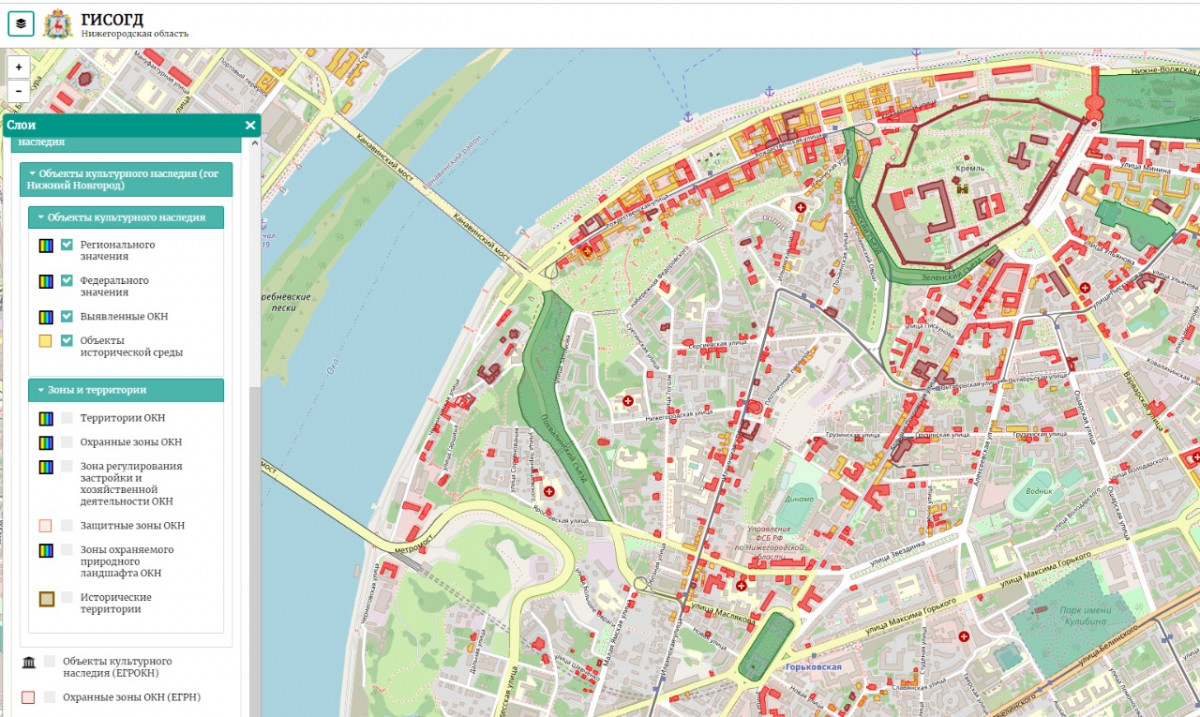 Информация об ОКН Нижнего Новгорода появилась на геопортале ГИСОГД