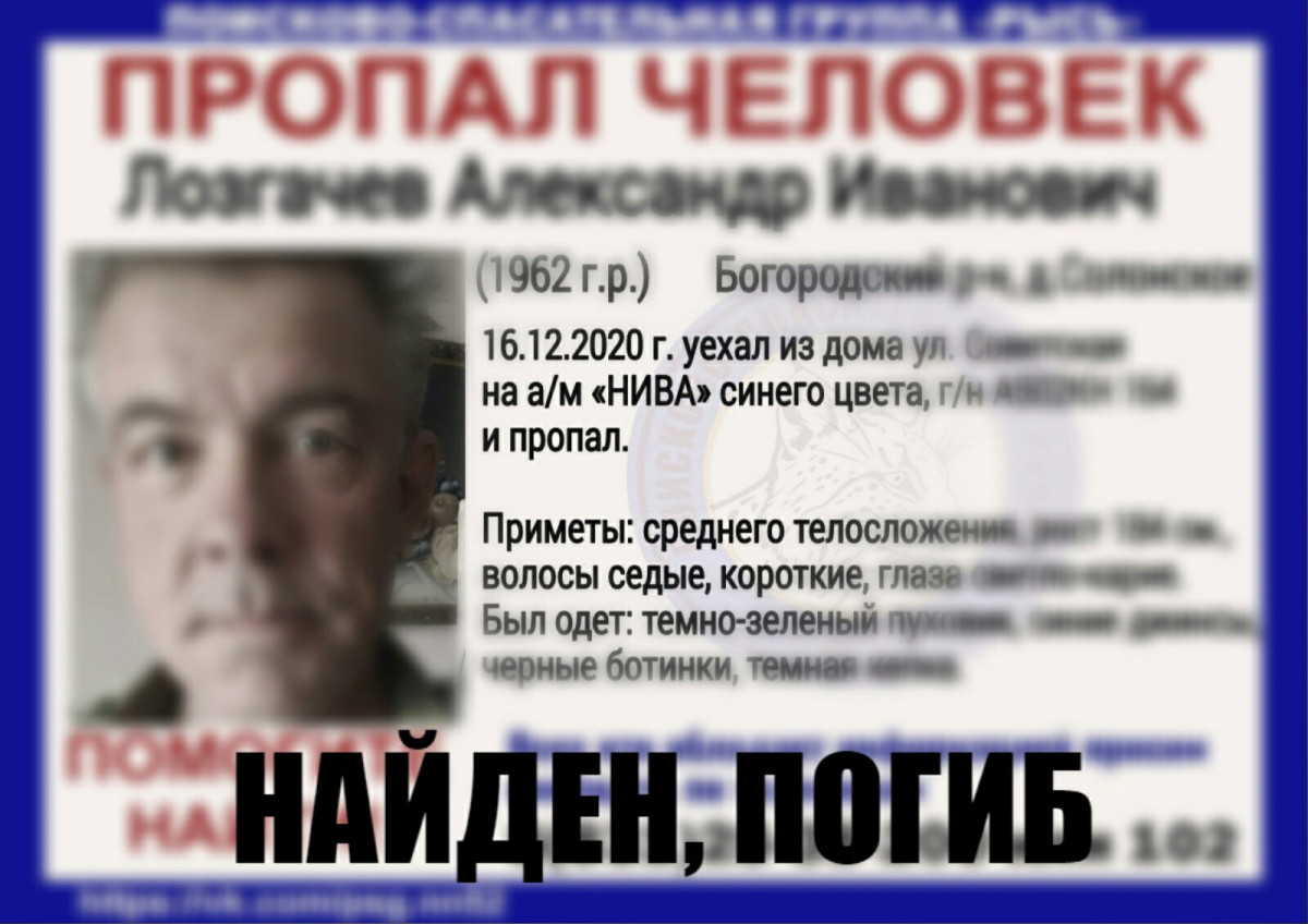Александр Лозгачев, пропавший в Богородском районе, найден мертвым