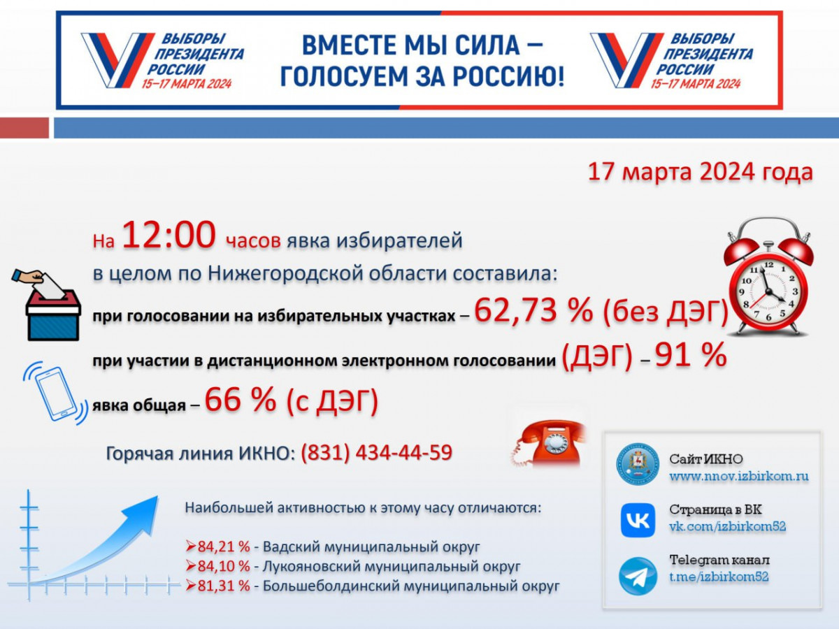 Явка избирателей в Нижегородской области достигла 66%