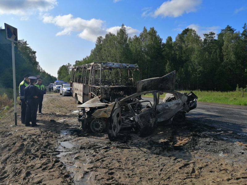 ВИДЕО: пассажирский автобус сгорел на арзамасской трассе