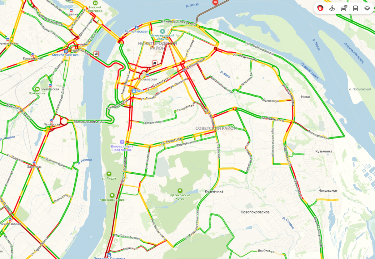 Карта пробок в нижнем новгороде