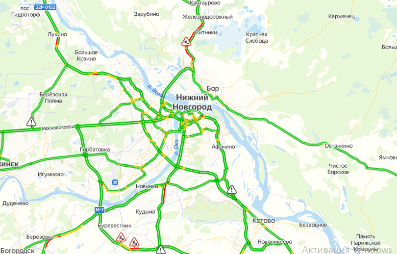 Карта нижнего новгорода пробки на дорогах онлайн в реальном времени