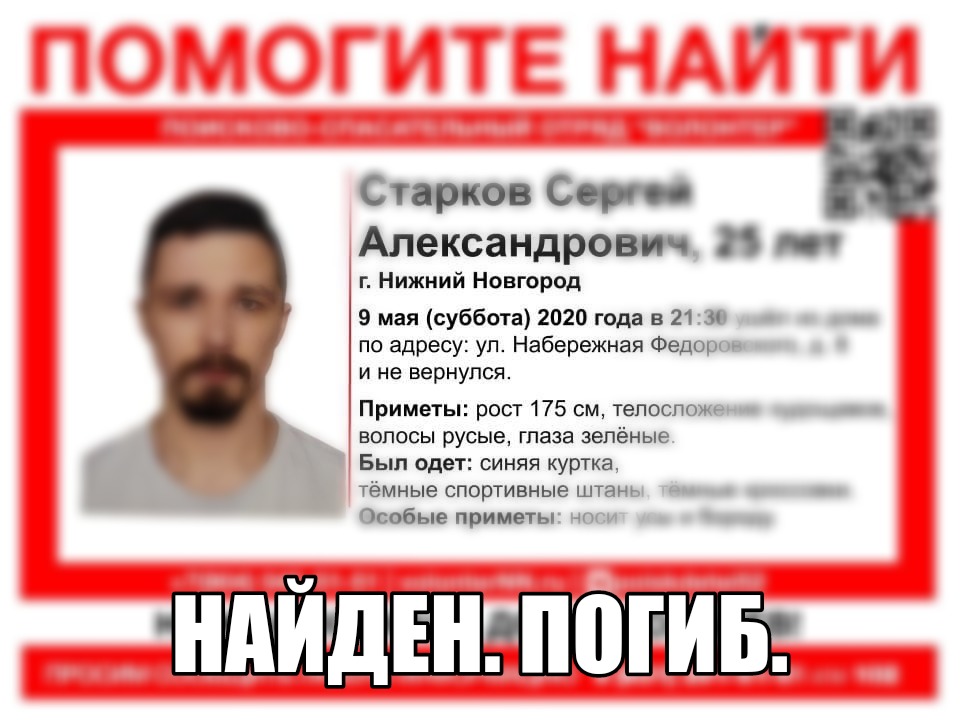 Сергей Старков, пропавший в Нижнем Новгороде, найден мертвым