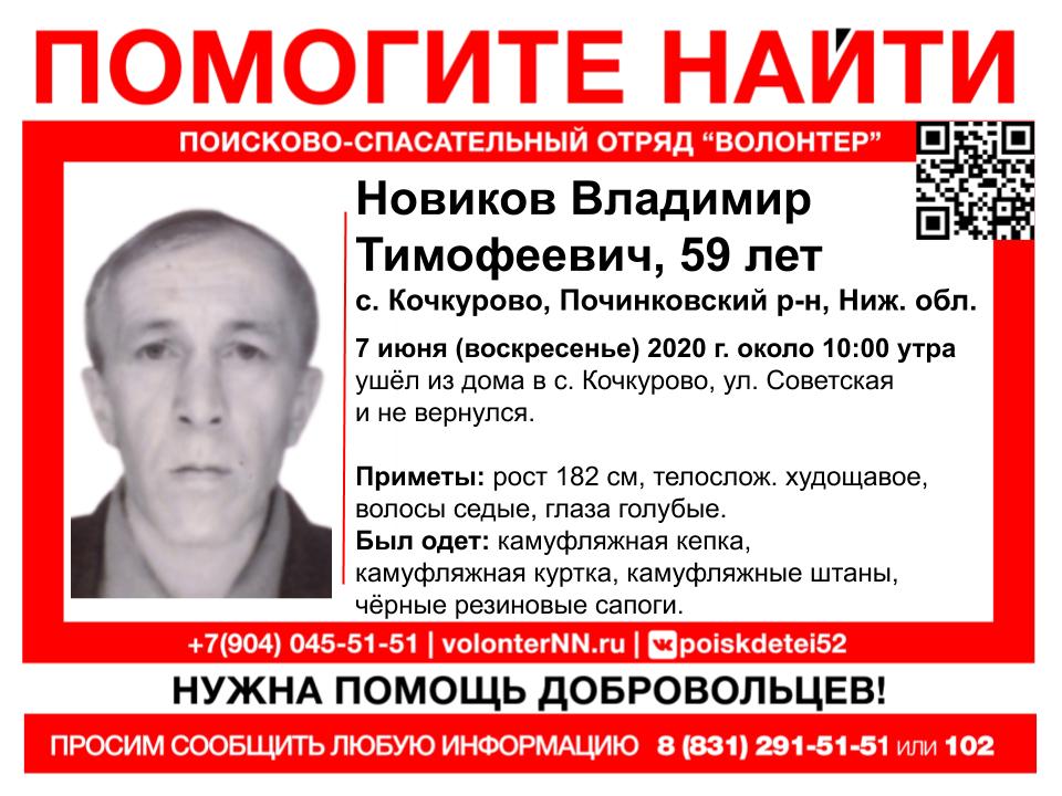 59-летний Владимир Новиков пропал в Починковском районе