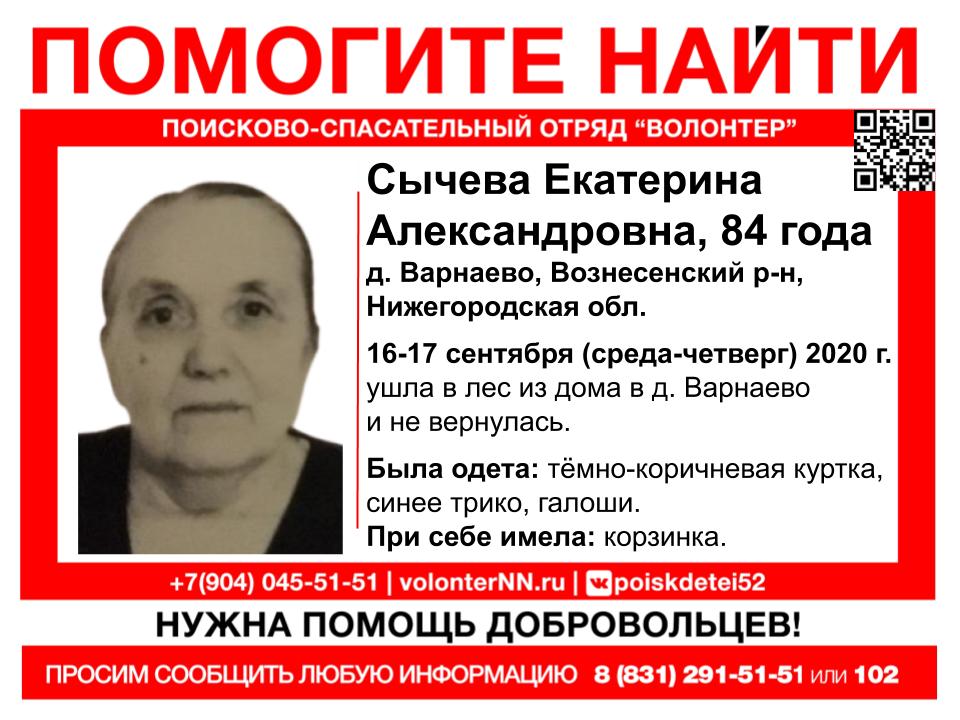 84-летняя Екатерина Сычева пропала в Вознесенском районе