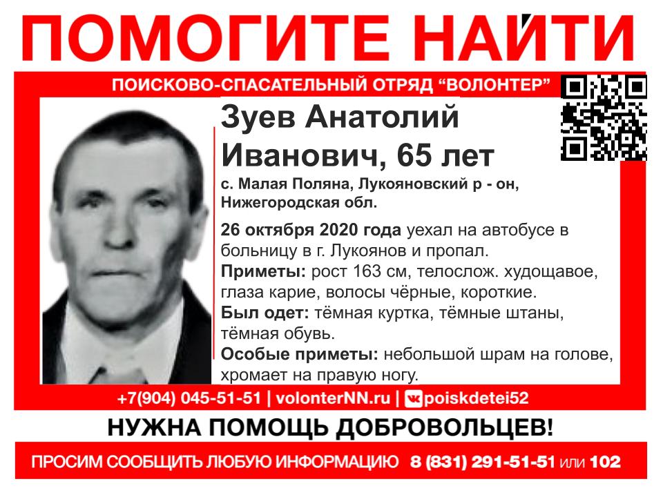 Анатолий Зуев пропал без вести в Лукояновском районе