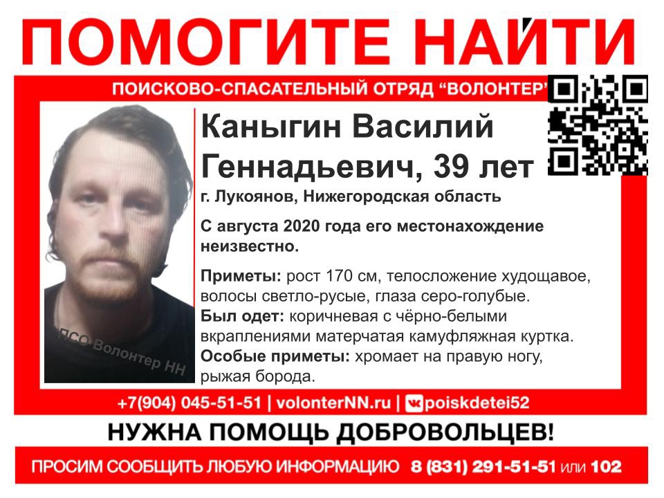 Пропавшего более полугода назад Василия Каныгина разыскивают в Нижегородской области