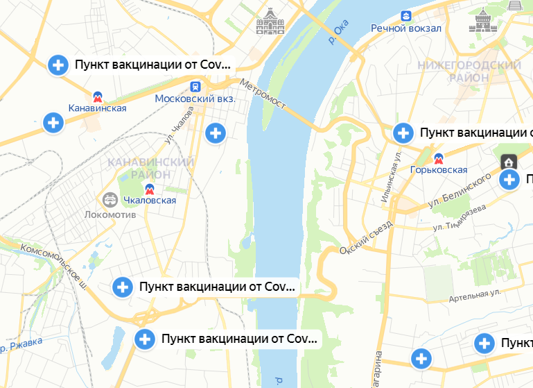 Карта пунктов вакцинации от COVID-19 появилась в Яндексе