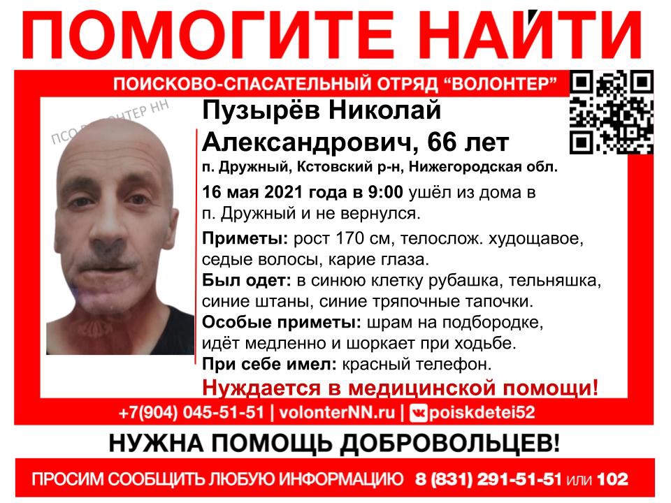66-летний Николай Пузырев пропал в Кстовском районе