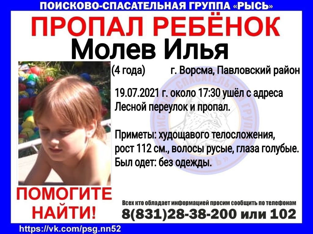 Водителей просят помочь в поиске 4-летнего Ильи Молева в Нижегородской области