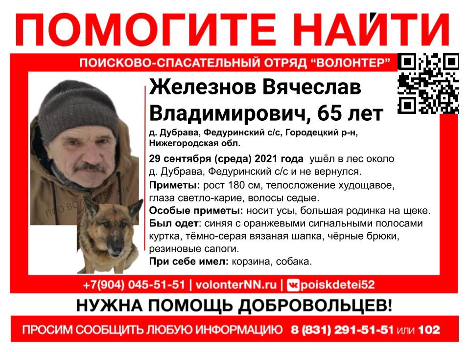 65-летний Вячеслав Железнов пропал в Городецком районе