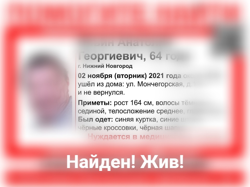 Пропавший в Нижнем Новгороде Анатолий Ильин найден живым