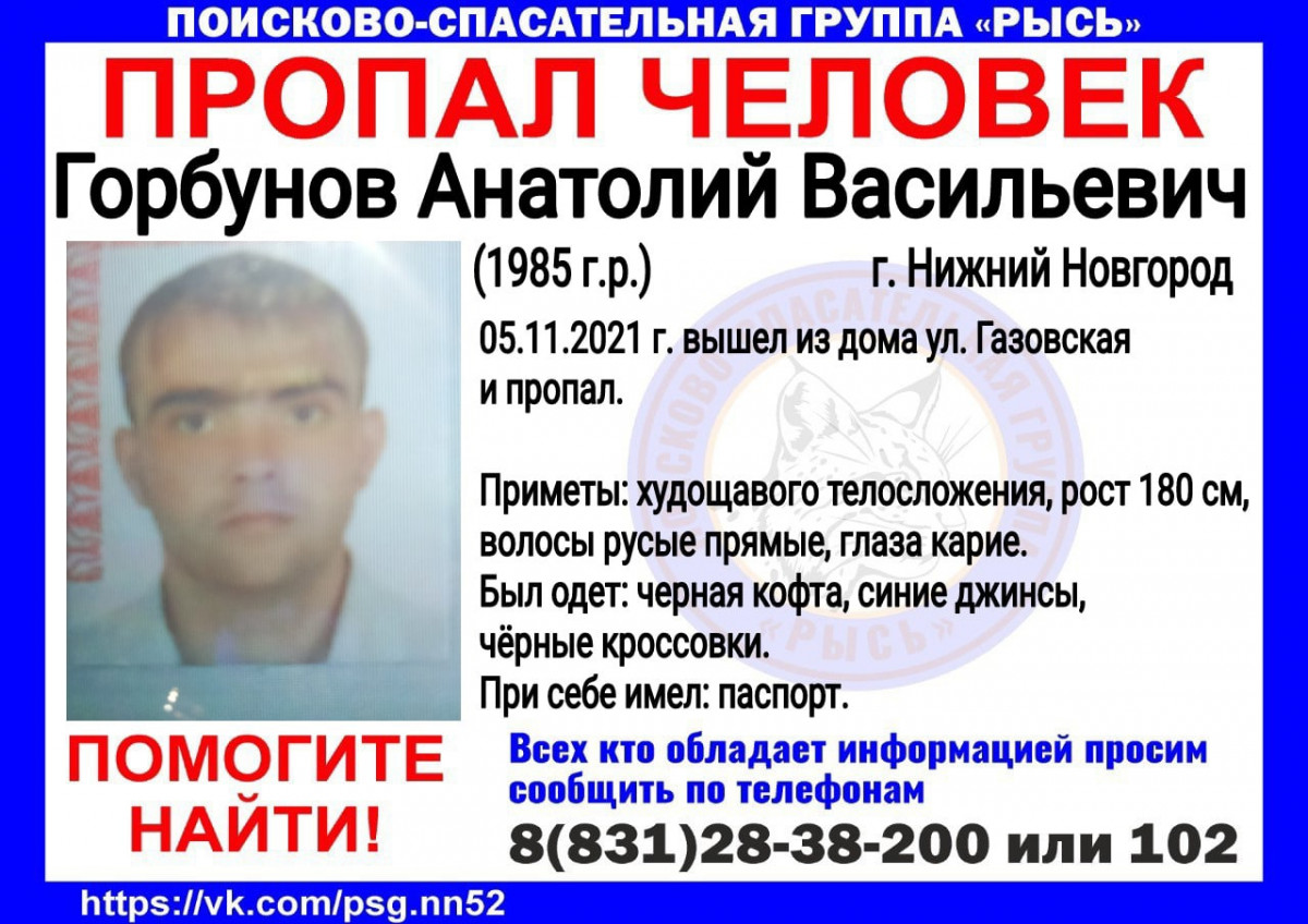 Анатолия Горбунова разыскивают в Нижнем Новгороде