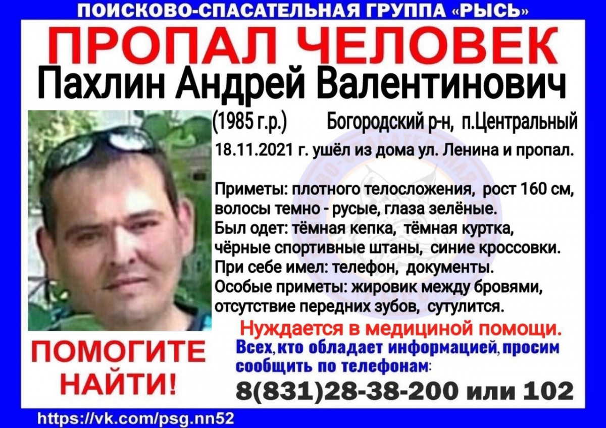 36-летнего Андрея Пахлина ищут в Богородском районе | Информационное  агентство «Время Н»