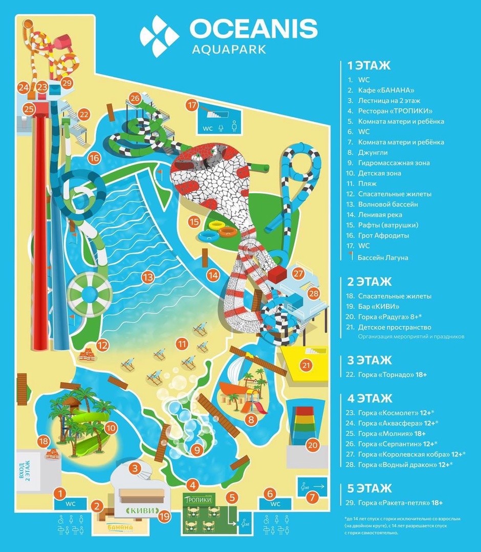 Нижегородцы могут ознакомиться с картой аттракционов в аквапарке «Океанис»
