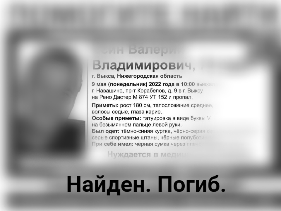 Пропавший в Нижегородской области Валерий Есин найден погибшем