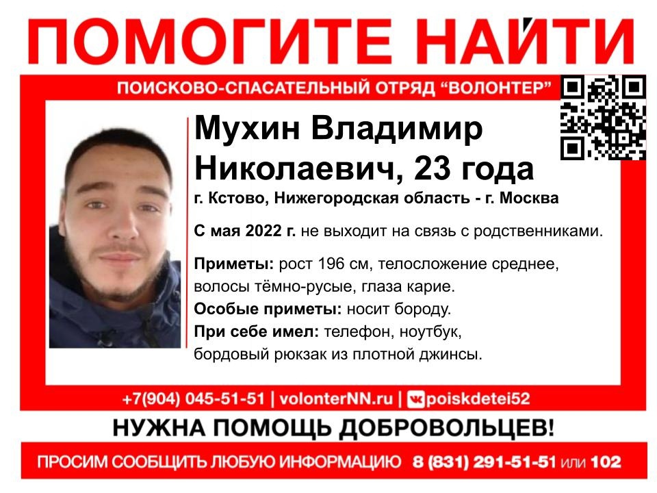 23-летний Владимир Мухин разыскивается в Нижегородской области