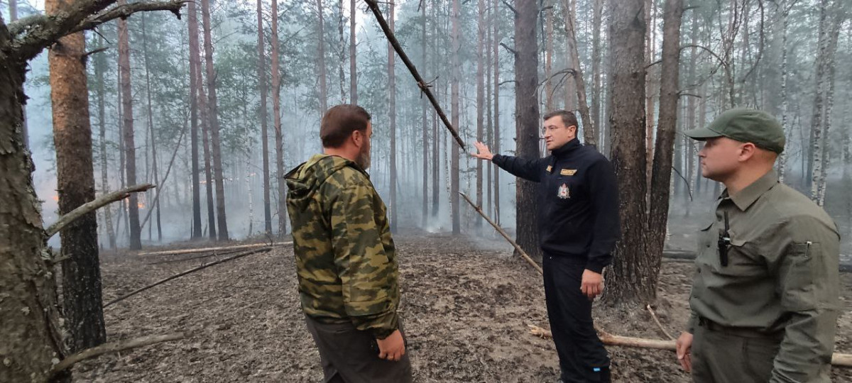 Глеб Никитин проверил, как идёт борьба с лесным пожаром в Воротынском районе
