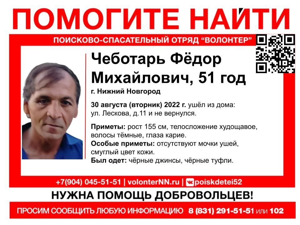 51-летний Федор Чеботарь пропал в Нижнем Новгороде