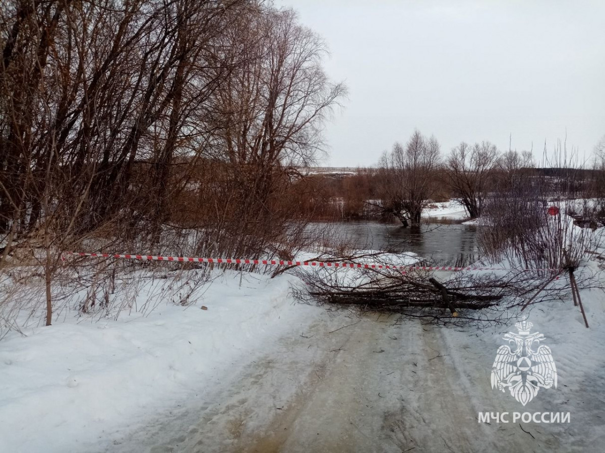 Мост через Пьяну затопило в селе Соболево Нижегородской области
