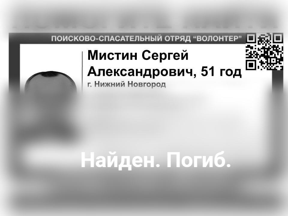 51-летний Сергей Мистин, пропавший в Нижнем Новгороде 4 февраля, найден погибшим