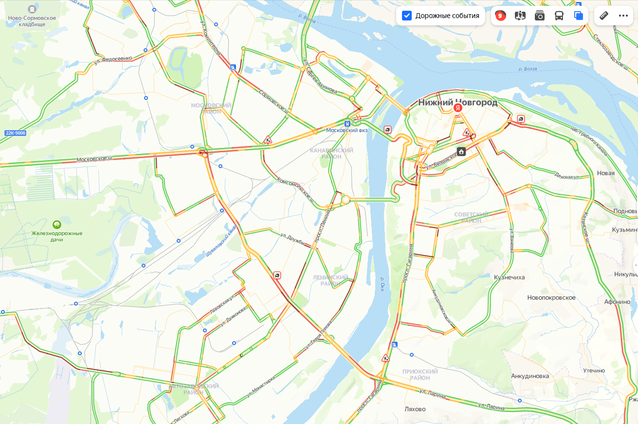 Карта пробок нижний новгород сейчас