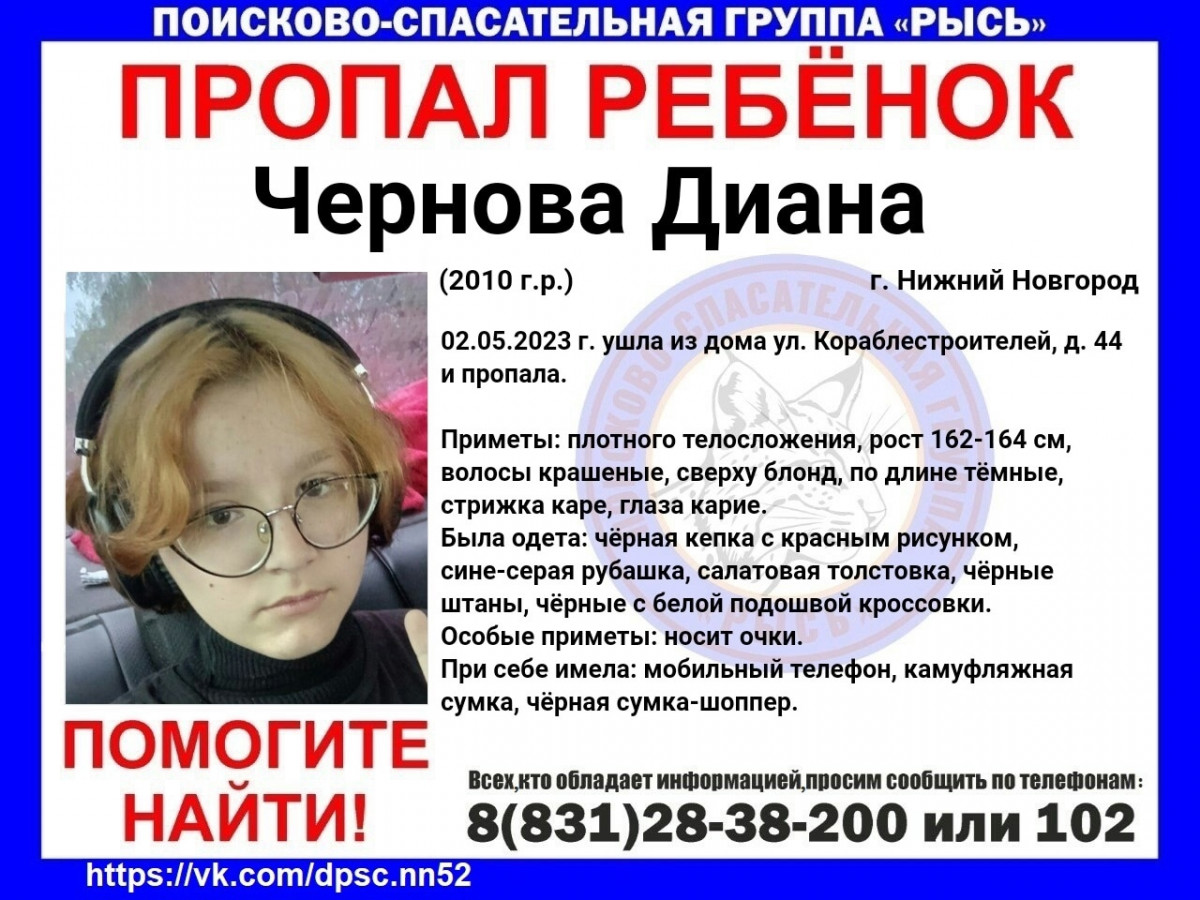 13-летняя Диана Чернова пропала в Нижнем Новгороде