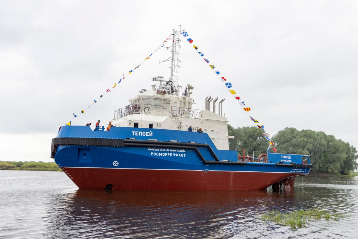 Окская судоверфь спустила на воду арктический буксир-спасатель «Тепсей»