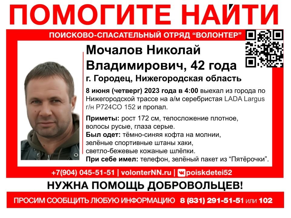 42-летний Николай Мочалов пропал в Нижегородской области