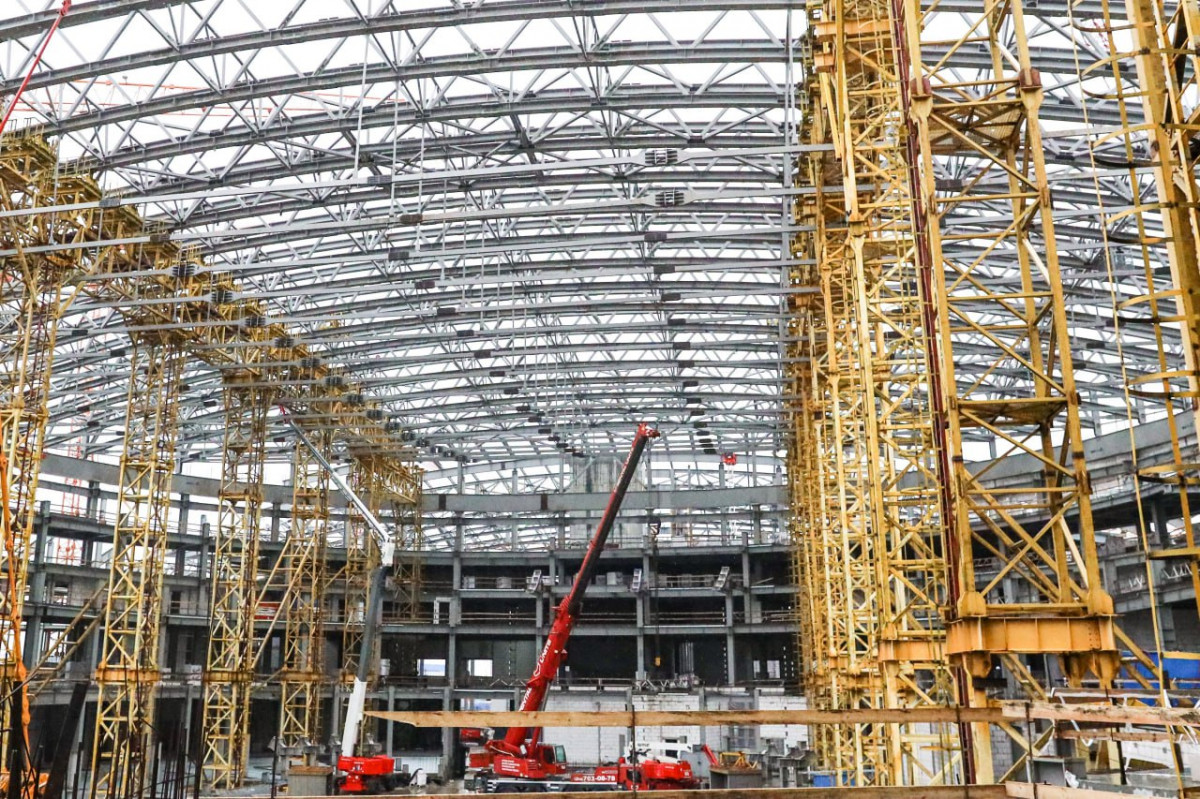 Более 70% металлоконструкций смонтировано на стройплощадке Ледовой арены на Стрелке