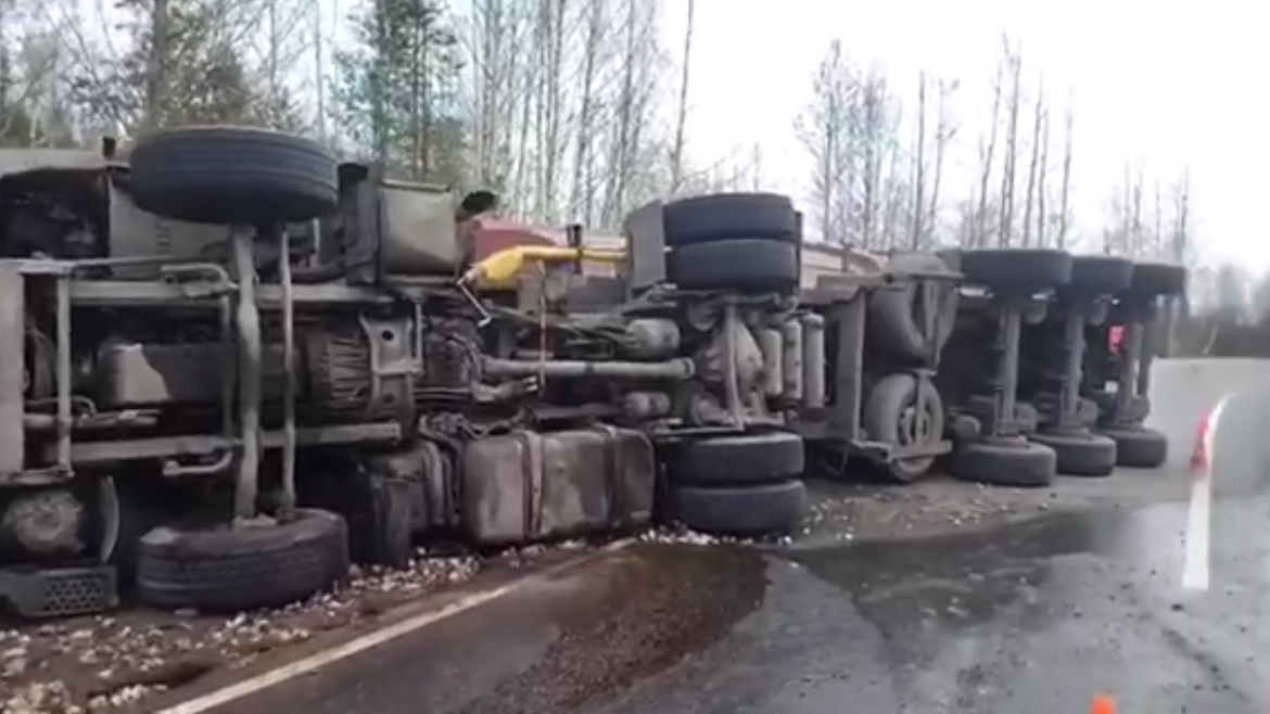 Два человека пострадали при опрокидывании грузовика в Чкаловском районе Нижегородской области