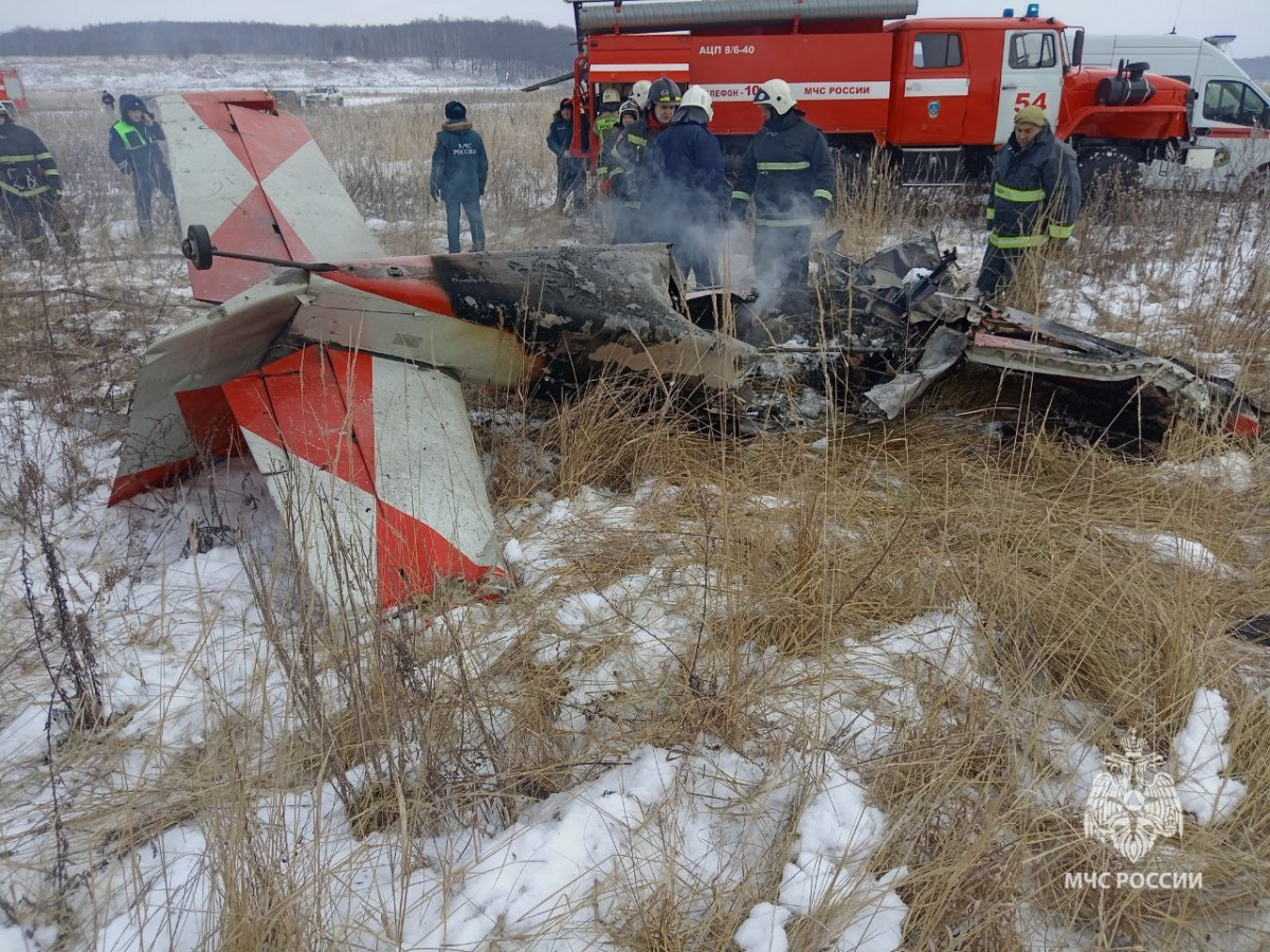 Опубликованы фото сгоревшего самолета в Нижегородской области